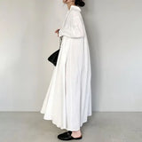 Spring Cotton Linen Women Long Dress White A-line Shirt Dresses Female Winter Trendy Elegant Casual Korean Fashion Clothes