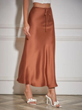 High Waist Long Satin Skirt