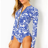 Blue & White One Piece Swimsuit