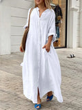 Women‘s Autumn Cotton Linen Long Dress White Long Sleeve Oversize Shirt Dresses Female Casual Fashion Loose Clothing Ladies