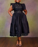 Pleated Lace Embroidered Dress