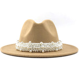 Lashiinta Wool Pearl Ribbon Fedora Hat