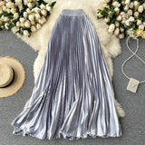 Pleated Satin High Waist Long Skirt