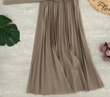 Midi Long Pleated Skirts with Skirt Belt