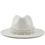 Lashiinta Wool Pearl Ribbon Fedora Hat