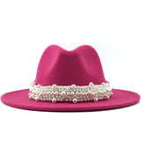 Lashiinta Wool Pearl Ribbon Fedora Hat