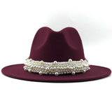 Lashiinta Wool Pearl Ribbon Fedora Hat