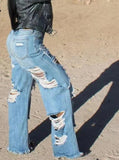 Wide Leg Ripped Denim Jeans