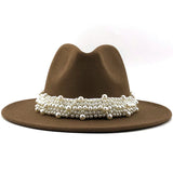 Lashiinta Wool Pearl Ribbon Fedora Hat