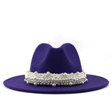 Lashiinta Wool Pearl Ribbon Fedora Hat