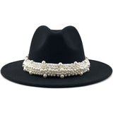 Lashiinta Wool Pearl Ribbon Fedora Hat