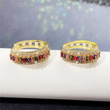 Gold Multi-Color Stone Hoop Earrings