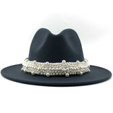 Lashiinta Wool Pearl Ribbon Fedora Hat