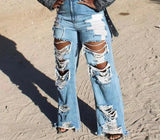 Wide Leg Ripped Denim Jeans