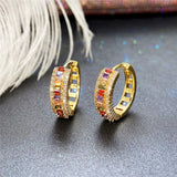 Gold Multi-Color Stone Hoop Earrings