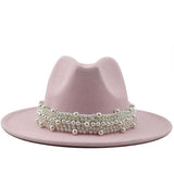 Lashiinta Wool Pearl Ribbon Fedora Hat