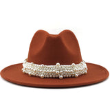 Lashiinta Wool Pearl Ribbon Fedora Hat