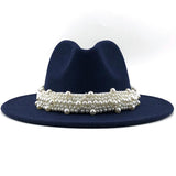 Lashiinta Wool Pearl Ribbon Fedora Hat