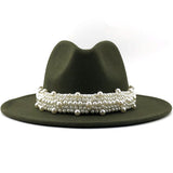 Lashiinta Wool Pearl Ribbon Fedora Hat