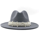 Lashiinta Wool Pearl Ribbon Fedora Hat