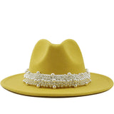 Lashiinta Wool Pearl Ribbon Fedora Hat