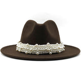 Lashiinta Wool Pearl Ribbon Fedora Hat