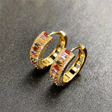 Gold Multi-Color Stone Hoop Earrings