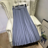 Midi Long Pleated Skirts with Skirt Belt