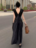 Open Back V-neck Puff Sleeve Long Dress