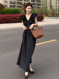 Open Back V-neck Puff Sleeve Long Dress