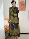 Striped Print Contrast Color Pleated Dress