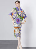 Fun'Fair Print Draped Pleated Dress