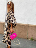 Casual Leopard Print Lantern Sleeve Dress