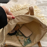 Tassel Straw Shoulder Bag Large