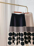 Mujer Polka Dot Knitted High Waist Skirt