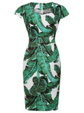 Banana Leaf Print Vintage Pencil Dress