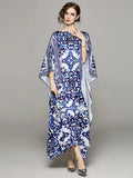 Blue And White Porcelain Printed Kaftan