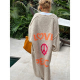 Knitted Cardigan with Love Peace Inscription