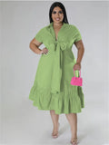 Viviana Plus Size Bow Tie Ruffles Hem Maxi Dress