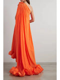 One Shoulder Chiffon  Sleeveless Gown