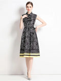 Chic Midi Print Belted Dress