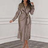 Striped Long Shirt Dress with Belt