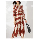 Argyle V-Neck Midi Stretch Dress