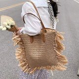 Tassel Straw Shoulder Bag Large