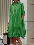 Lapel Collar Long Sleeve Shirt Dress