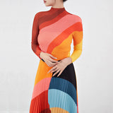 Vibrant Multicolor Pleated Stretch Skirt Set