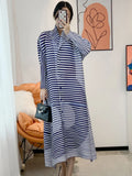 Striped Print Contrast Color Pleated Dress