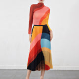 Vibrant Multicolor Pleated Stretch Skirt Set