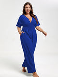 Plus Sized Shirred Waist Tie Back Jumpsuit