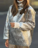 Casual Metallic Knit Turtleneck Sweater